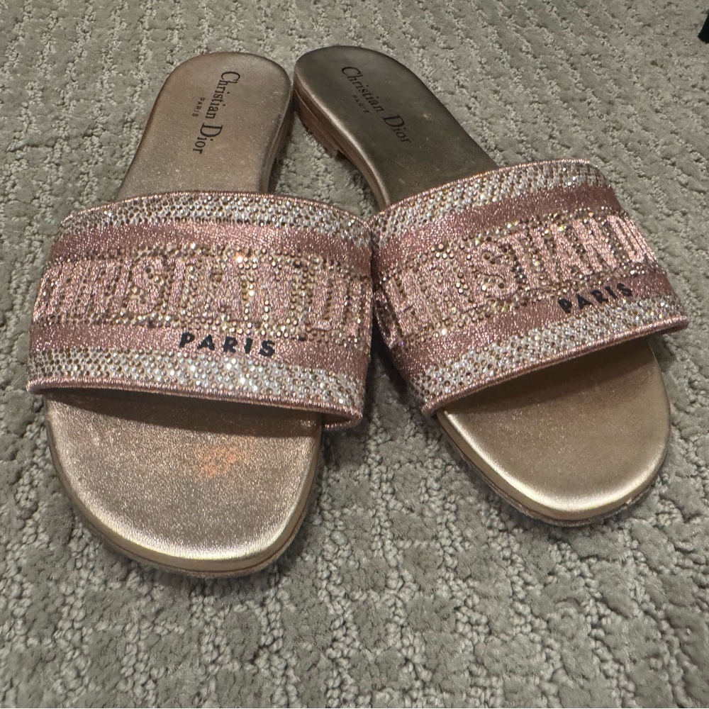 Dior Women's Glittering Gold Slide Sandals